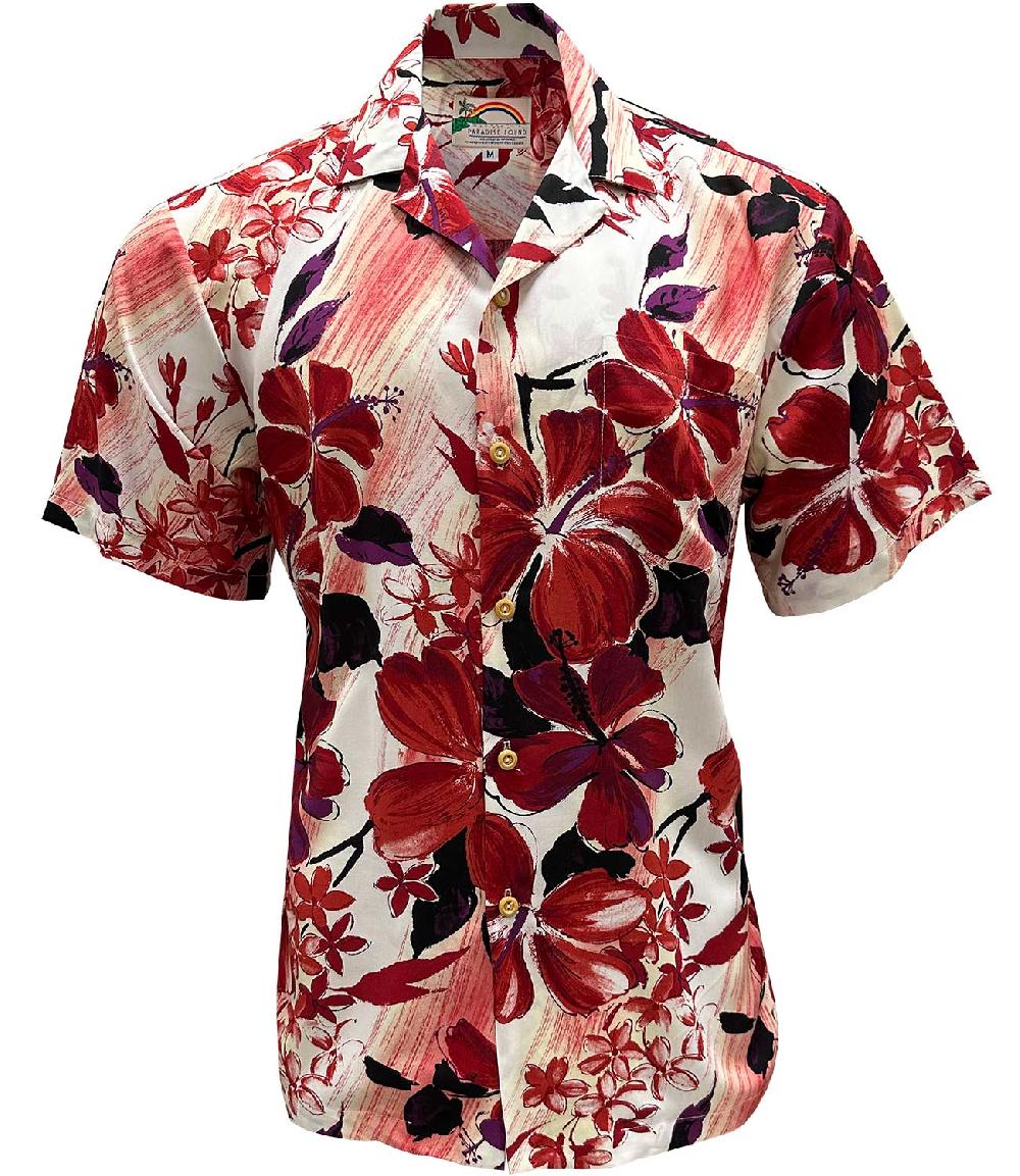 paradise found Paradise Found Men's Shirts Watercolor Hibiscus Red