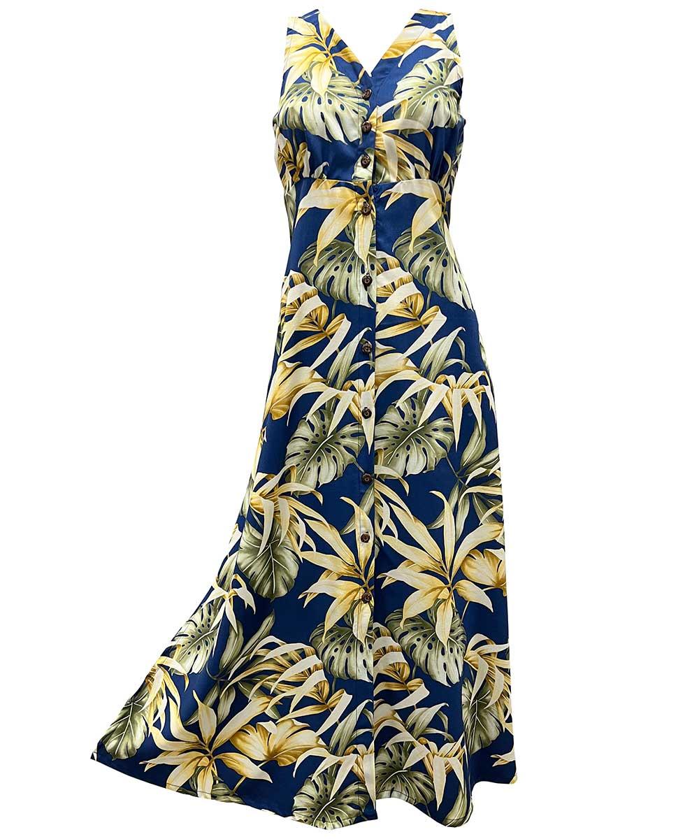 paradise found Rainforest Hawaiian Shirts Rainforest Navy Button Front Tank Dress