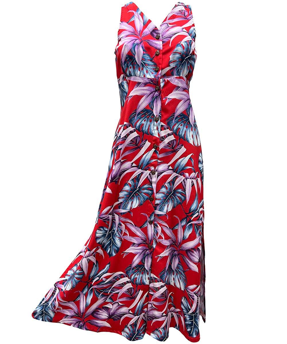 paradise found Rainforest Hawaiian Shirts Rainforest Red Button Front Tank Dress