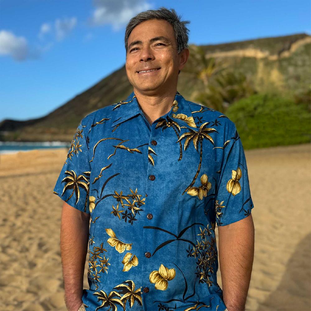 Paradise Found Retro Oasis Palms Hawaiian Shirts Retro Oasis Palms - Cool Water