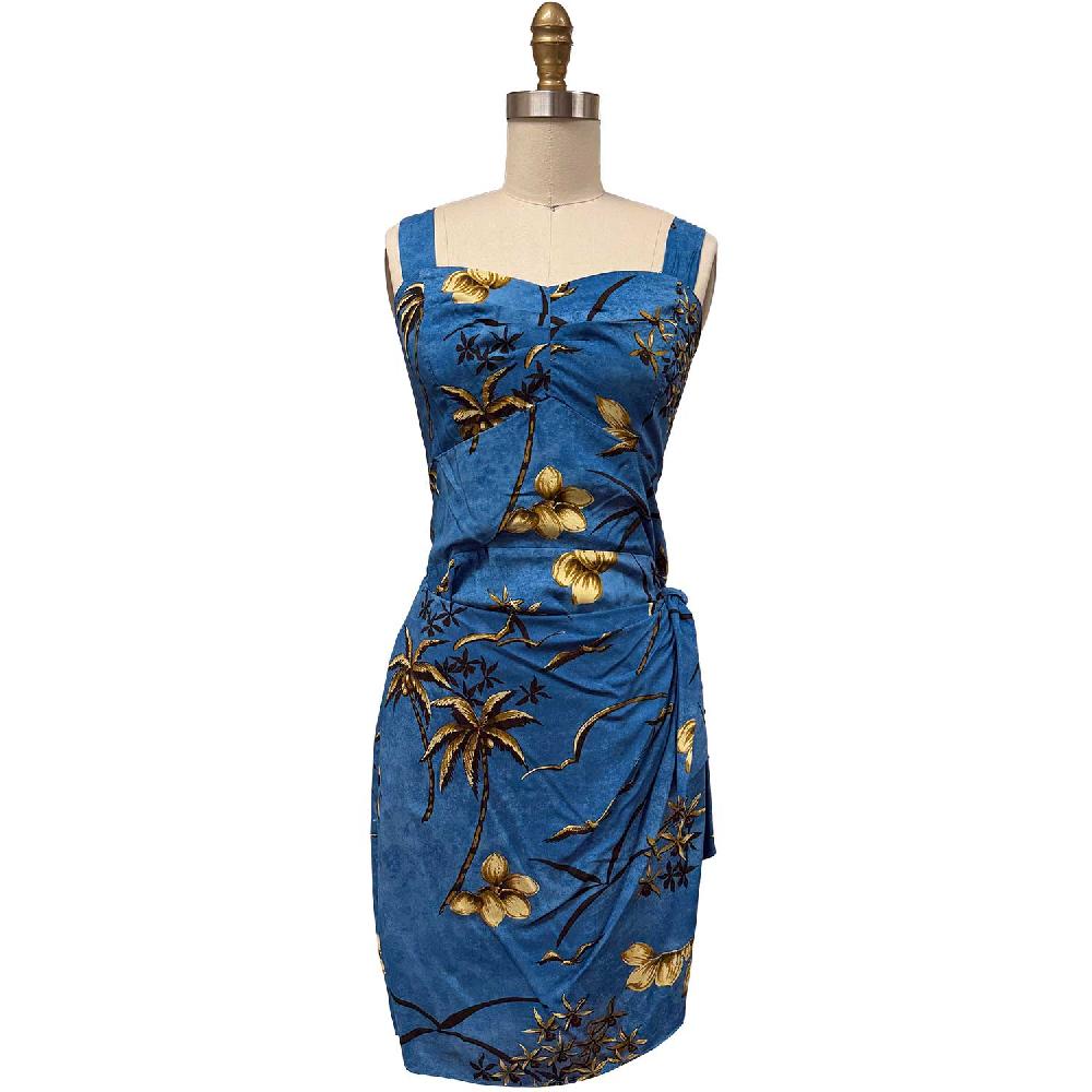 paradise found Retro Oasis Palms Hawaiian Shirts Retro Oasis Palms Sarong Dress - Cool Water