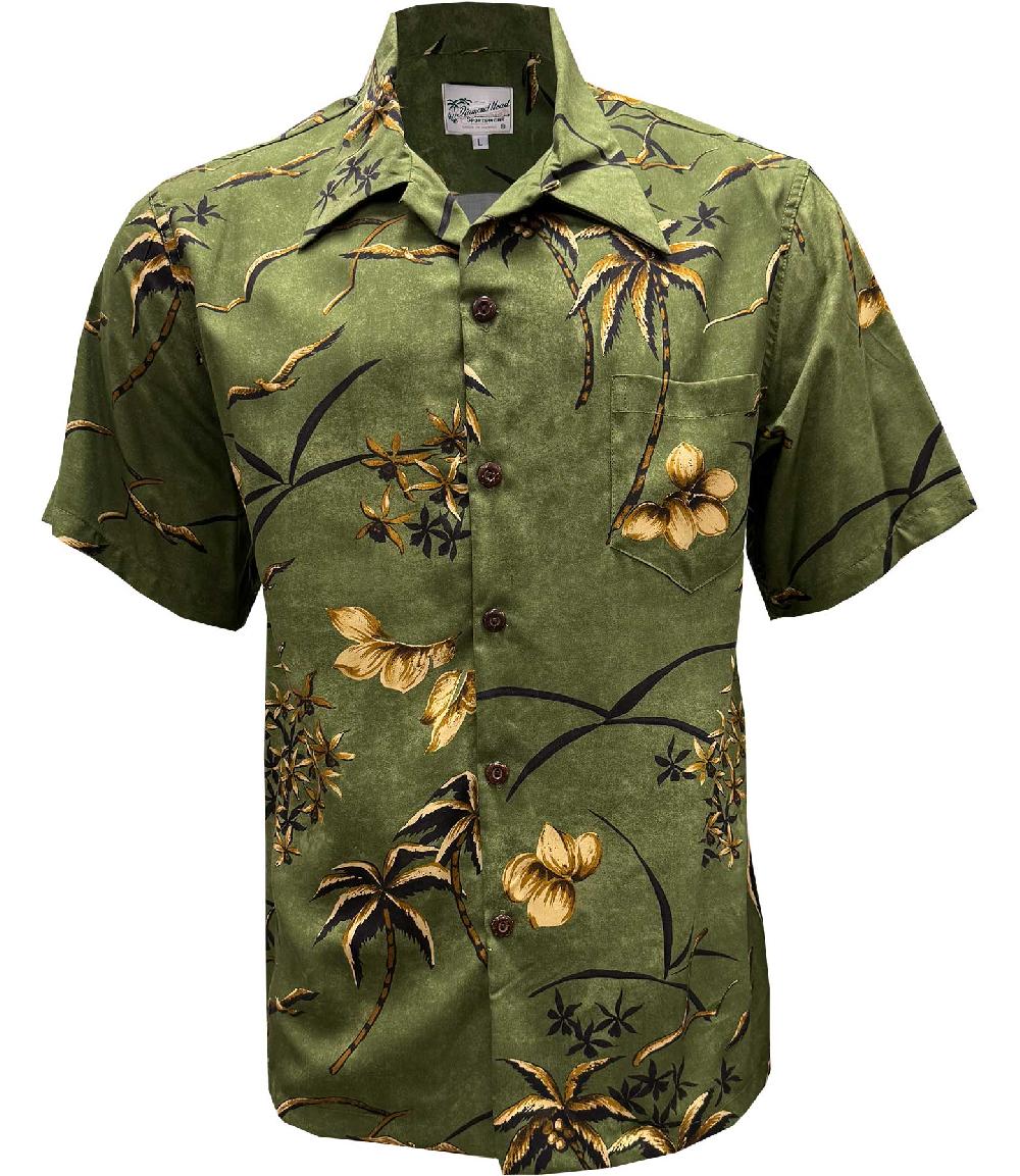 paradise found Retro Oasis Palms Hawaiian Shirts Retro Oasis Palms - Moss