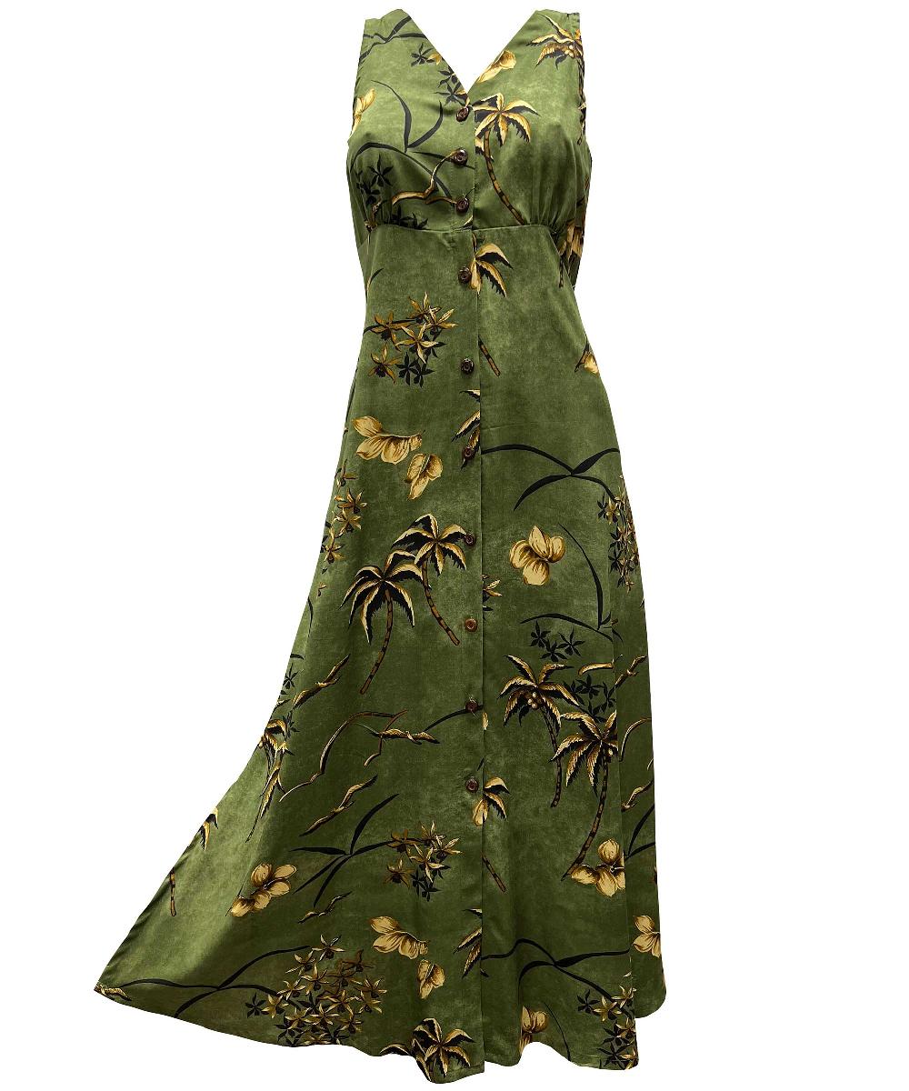paradise found Retro Oasis Palms Hawaiian Shirts Retro Oasis Palms Moss Button Front Tank Dress