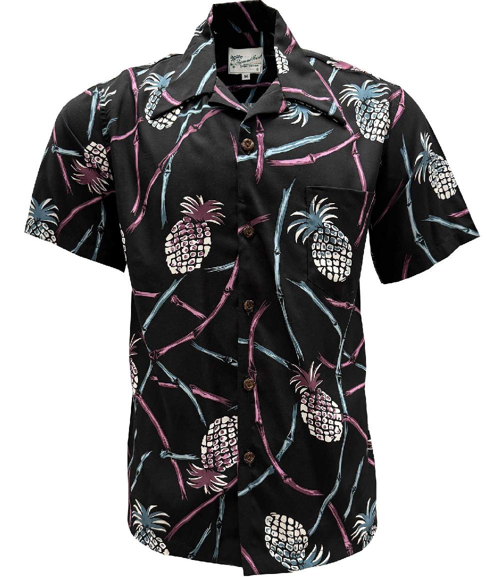paradise found Retro Pineapple Bamboo Hawaiian Shirts Retro Pineapple Bamboo - Island Night