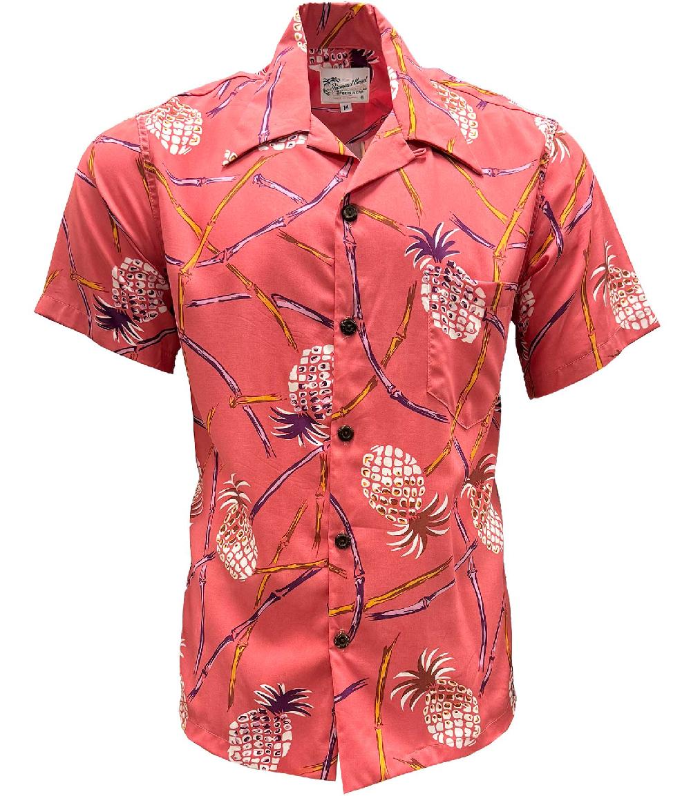 paradise found Retro Pineapple Bamboo Hawaiian Shirts Retro Pineapple Bamboo - Coral