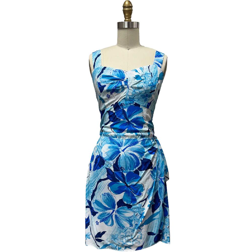 paradise found Sarong Dresses Watercolor Hibiscus Blue Sarong Dress