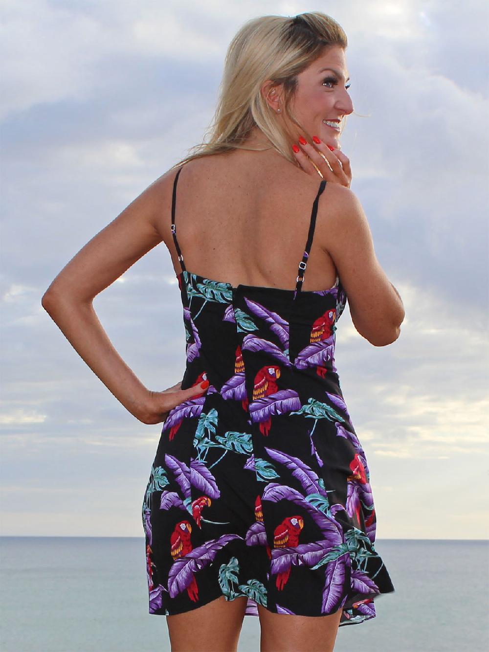 Paradise Found Spaghetti Short Dresses Jungle Bird Magnum PI Black Spaghetti Dress