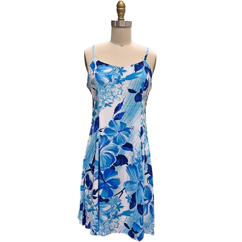 paradise found Spaghetti Short Dresses Watercolor Hibiscus Blue Spaghetti Dress