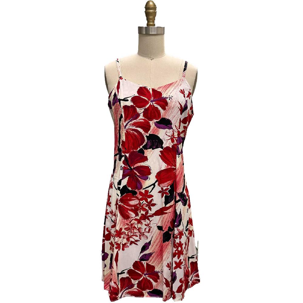 paradise found Spaghetti Short Dresses Watercolor Hibiscus Red Spaghetti Dress