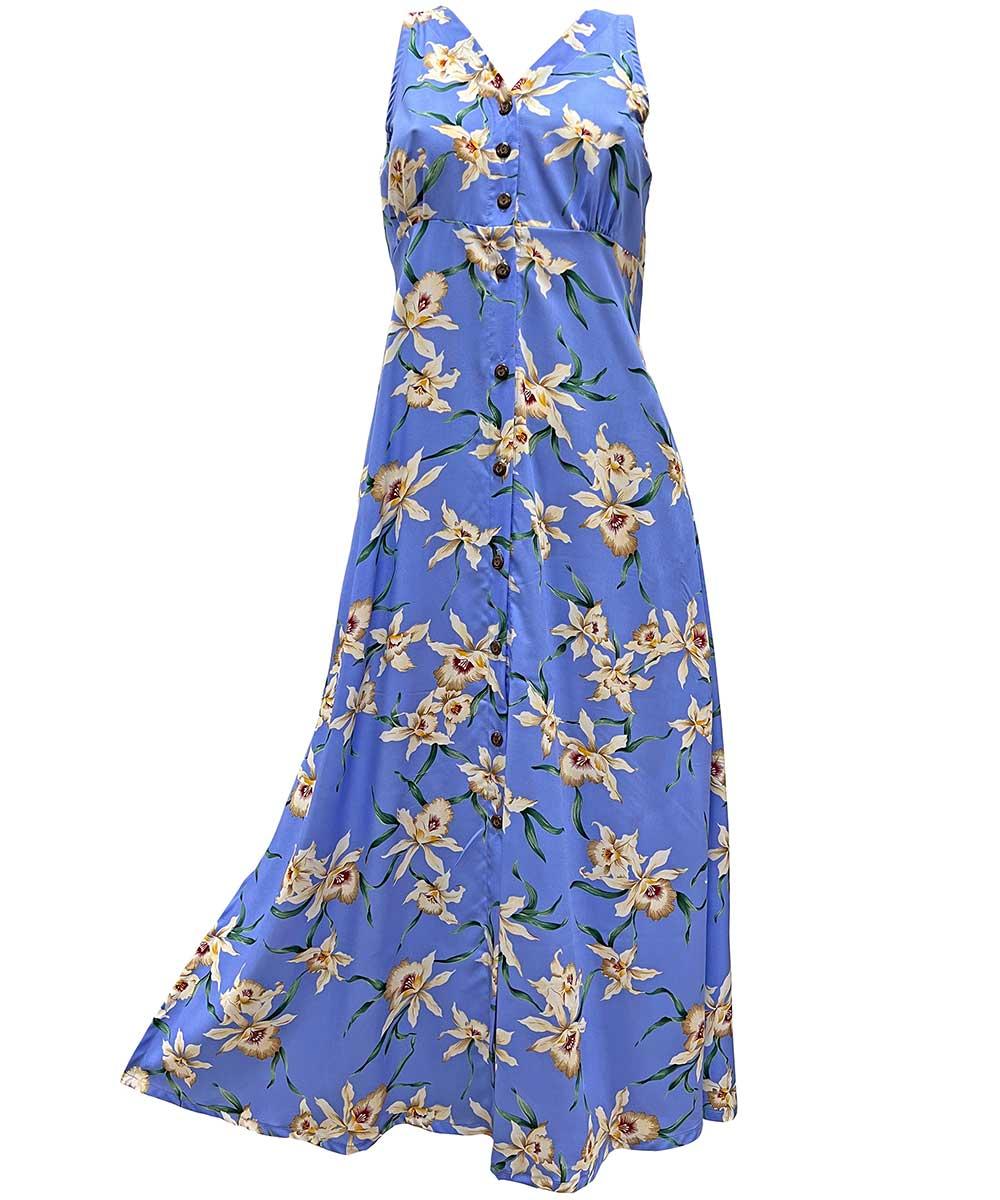 paradise found Star Orchid Hawaiian Shirts Star Orchid Periwinkle Button Front Tank Dress