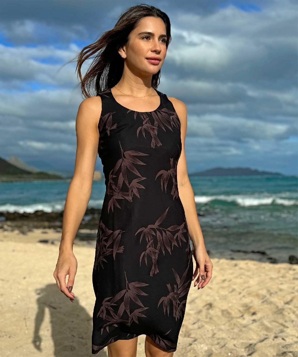 Paradise Found Tropical Dresses Bamboo Black Tank Dress