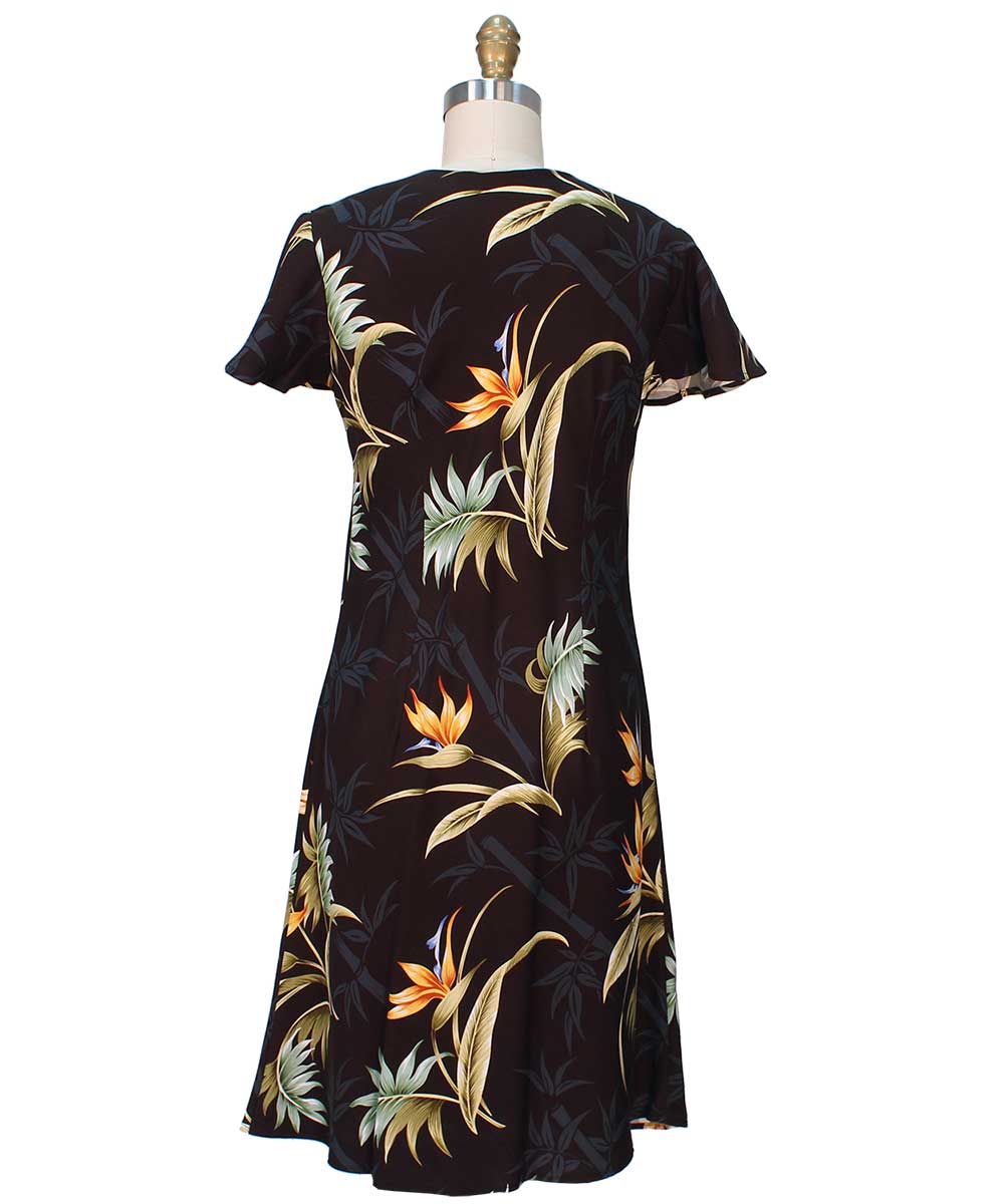 Paradise Found Tropical Dresses Bamboo Paradise Black A-Line Dress With Cap Sleeves