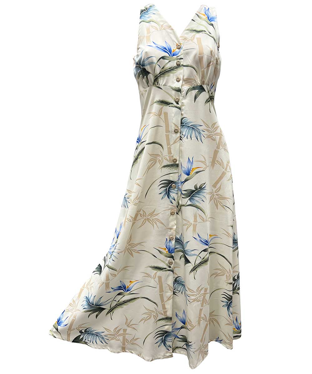 paradise found Tropical Dresses Bamboo Paradise Cream Button Front Tank Dress