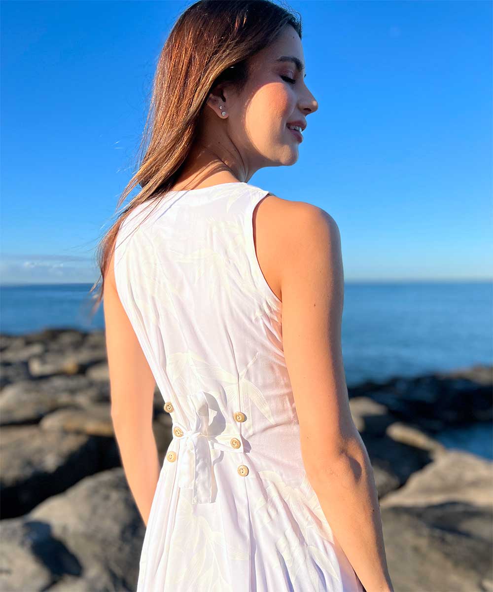 Paradise Found Tropical Dresses Bamboo White Button Front Tank Dress