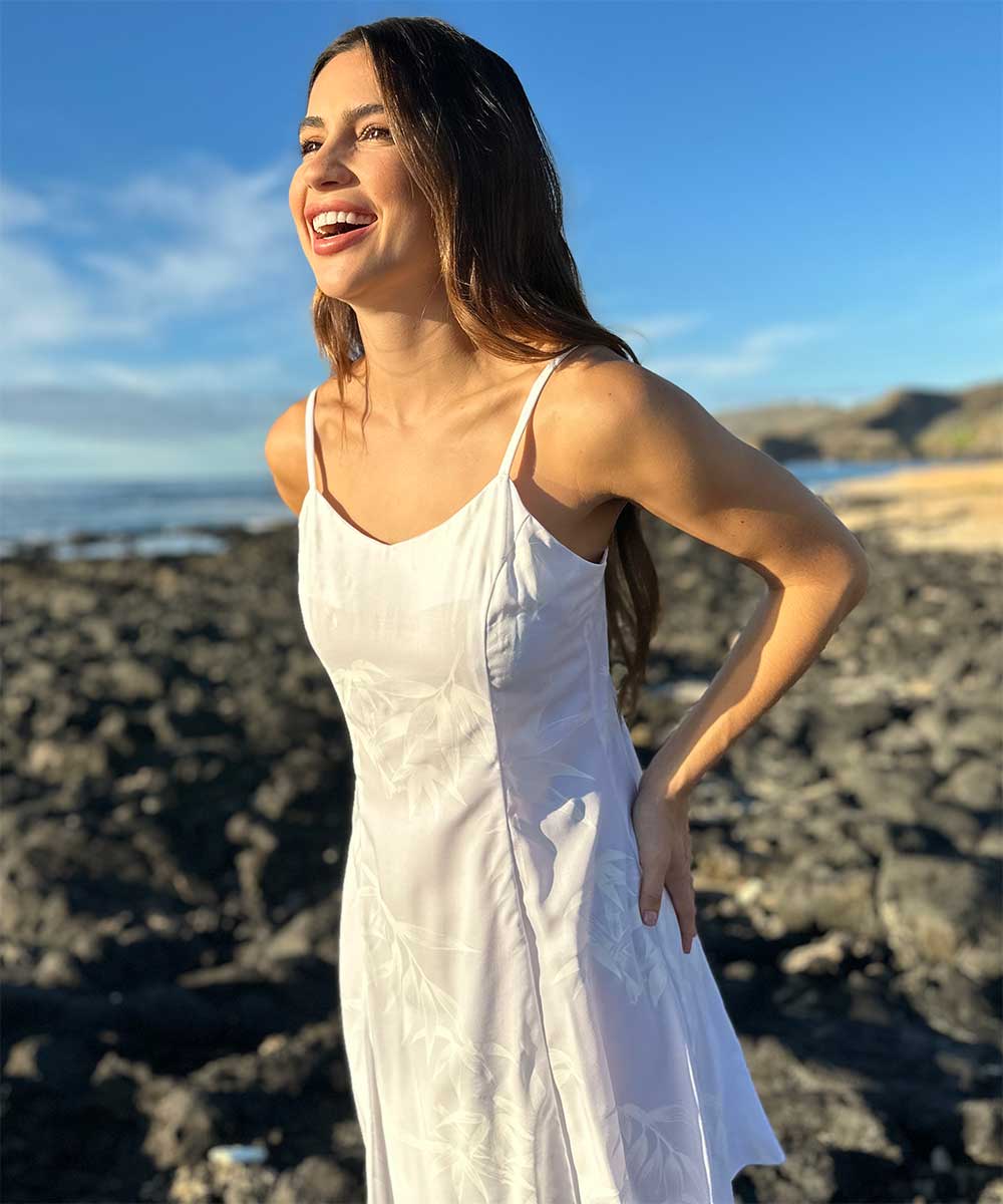 Paradise Found Tropical Dresses Bamboo White Spaghetti Dress