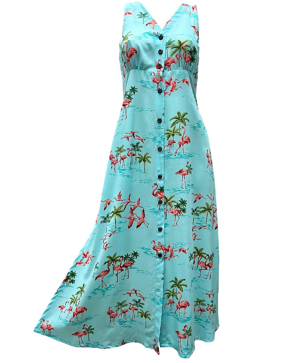 paradise found Tropical Dresses Fine Flamingos Lagoon Button Front Tank Dress
