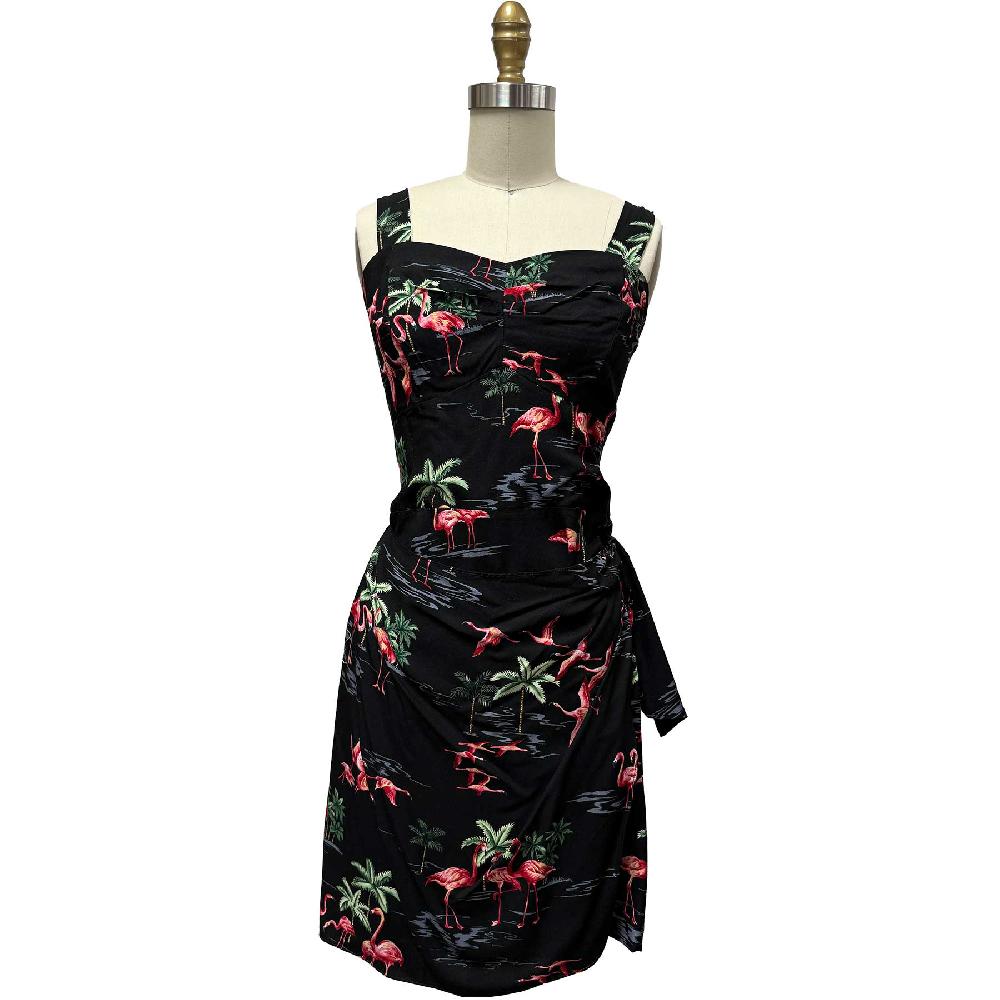 paradise found Tropical Dresses Fine Flamingos Midnight Sarong Dress