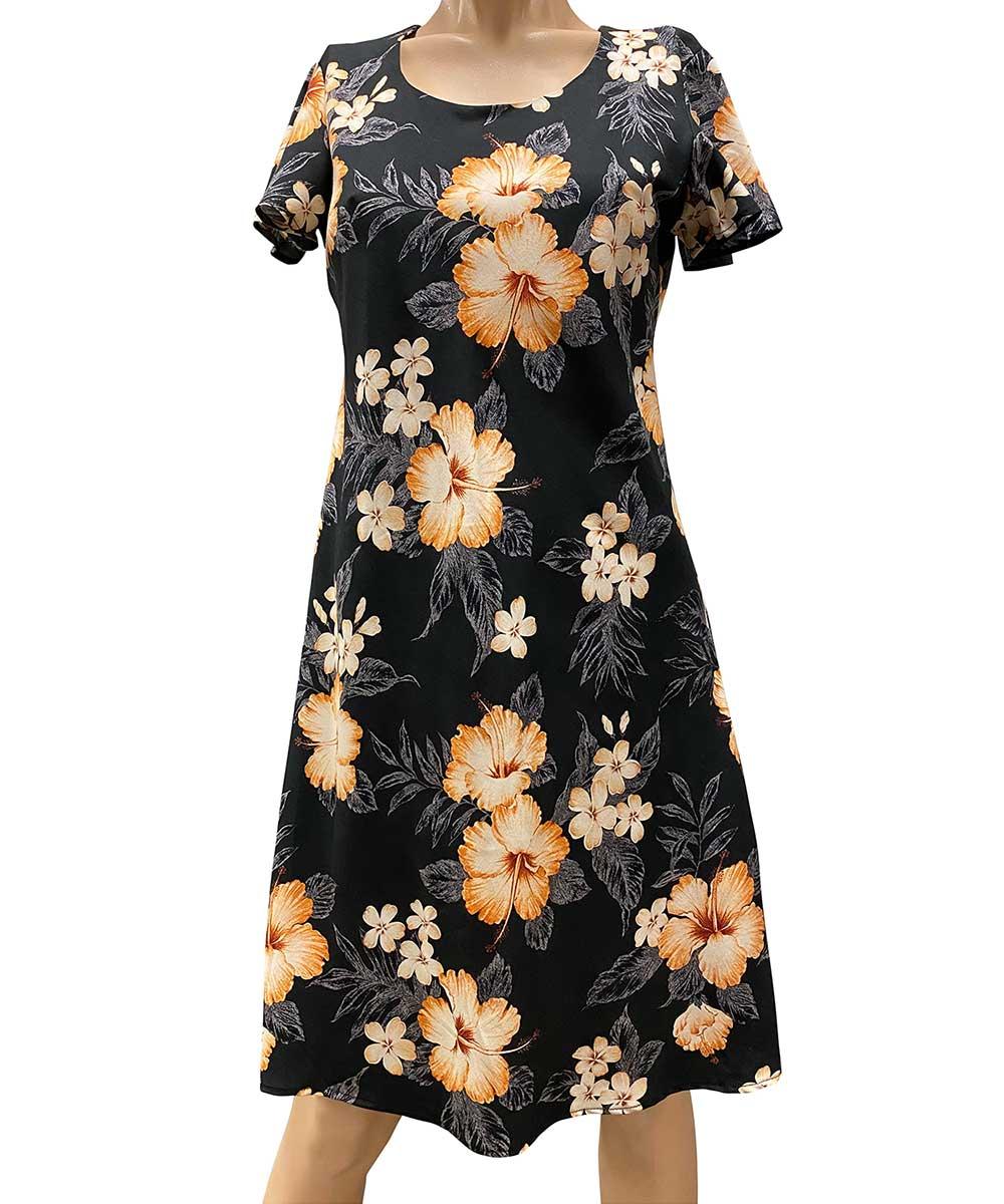 paradise found Tropical Dresses Hibiscus Garden Black A-Line Dress with Cap Sleeves