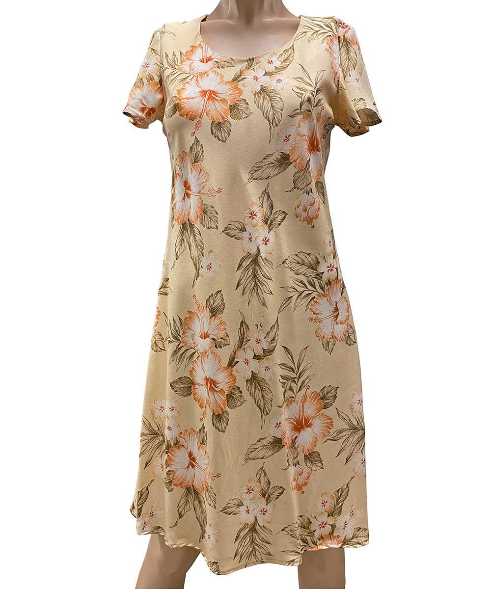 paradise found Tropical Dresses Hibiscus Garden Peach A-Line Dress with Cap Sleeves