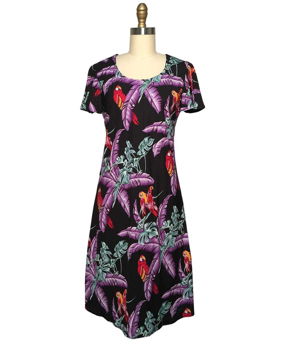paradise found Tropical Dresses Jungle Bird Black A-Line Dress with Cap Sleeves