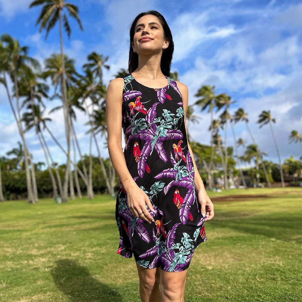 Paradise Found Tropical Dresses Jungle Bird Black Tank Dress