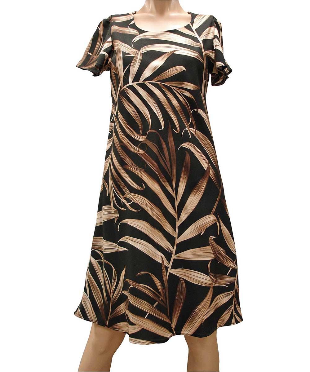 paradise found Tropical Dresses Palm Fronds Black A-Line Dress with Cap Sleeves