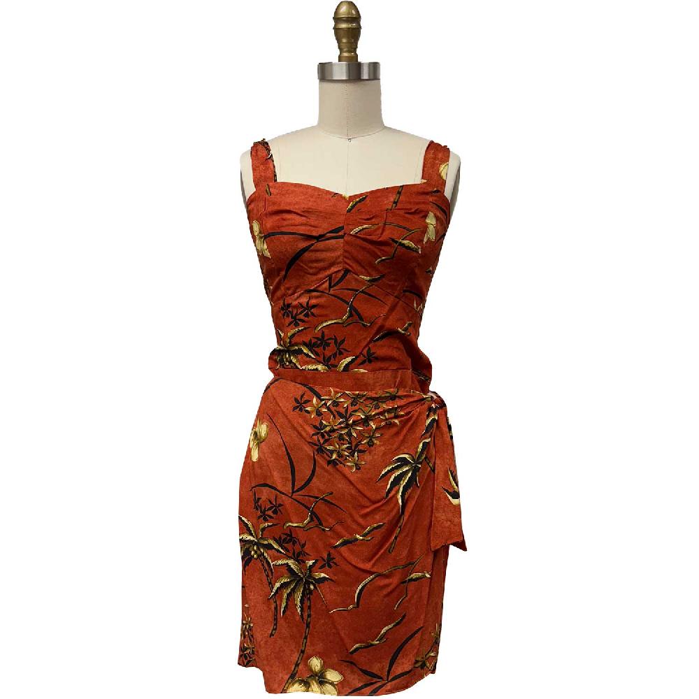 paradise found Tropical Dresses Retro Oasis Palms Sarong Dress - Rust