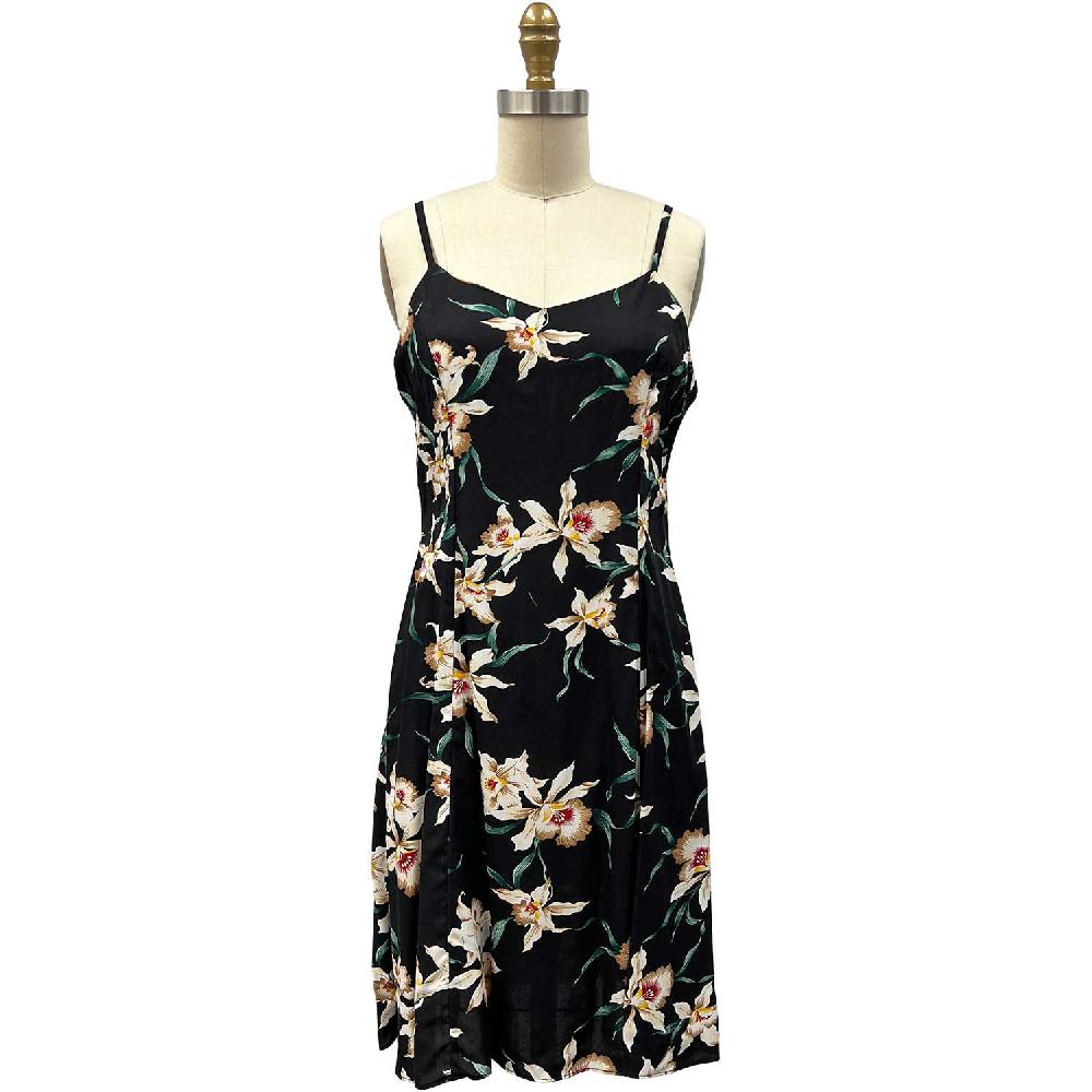 paradise found Tropical Dresses Star Orchid Black Spaghetti Dress