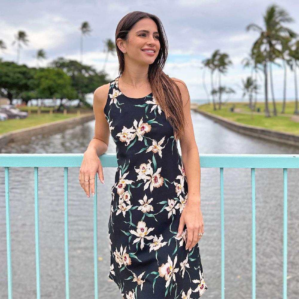 Paradise Found Tropical Dresses Star Orchid Black Tank Dress