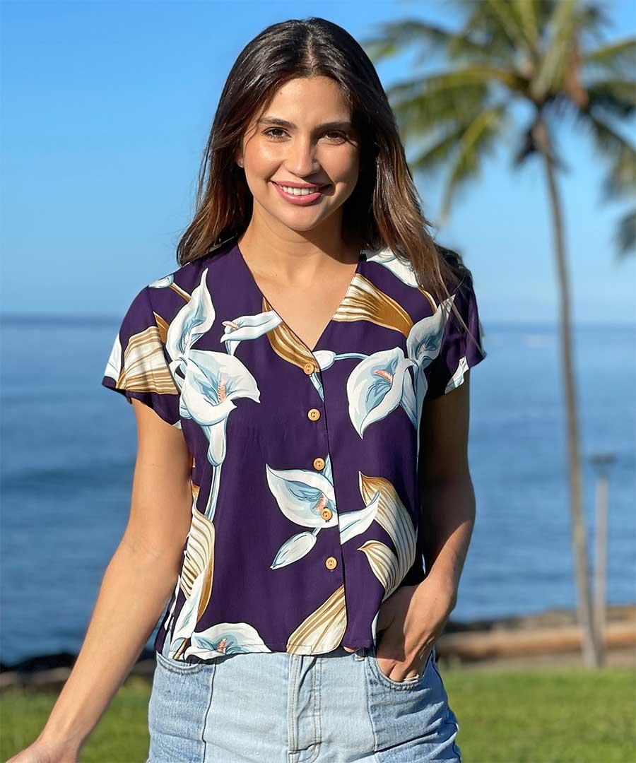 Paradise Found V Neck Tops Calla Lily Purple V-Neck Top
