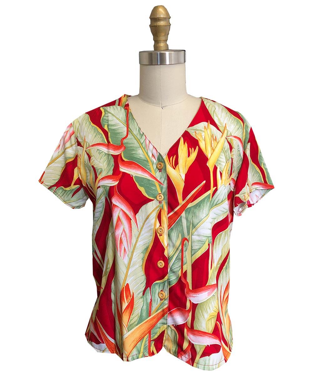 paradise found V Neck Tops Heliconia Red V-Neck Blouse