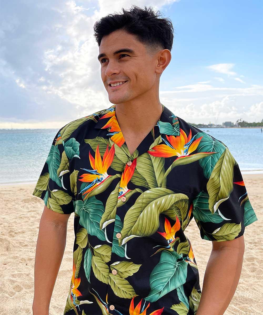 Paradise Found Waimea Casuals Men's Shirts Airbrush Bird Of Paradise Black
