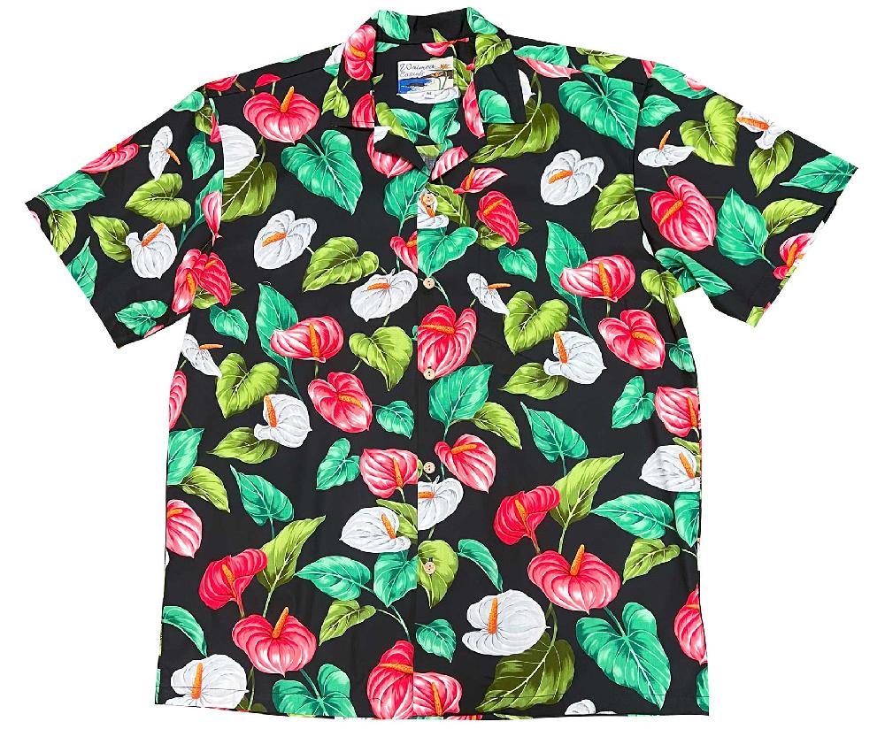 paradise found Waimea Casuals Men's Shirts Anthurium Garden Black