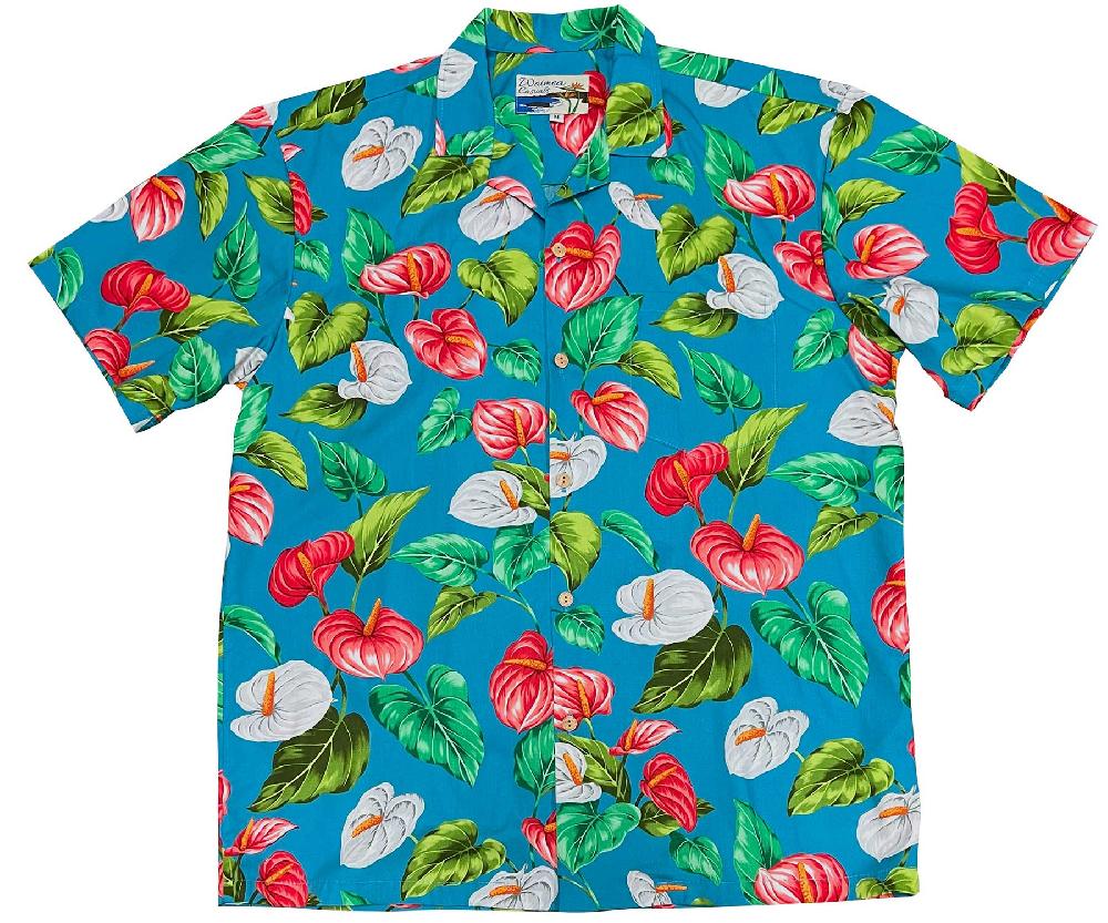 paradise found Waimea Casuals Men's Shirts Anthurium Garden Turquoise