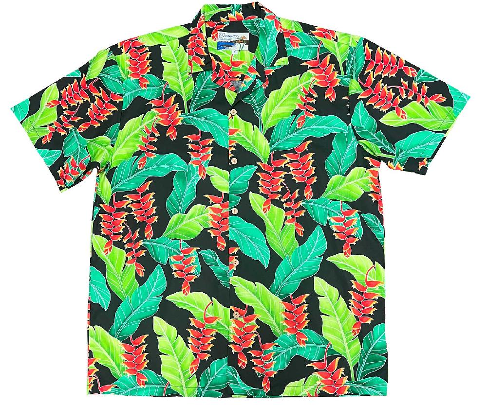paradise found Waimea Casuals Men's Shirts Hanging Heliconia Black