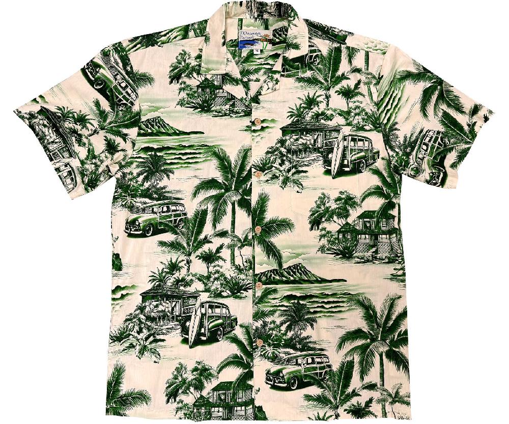 paradise found Waimea Casuals Men's Shirts Paradise Woody Green