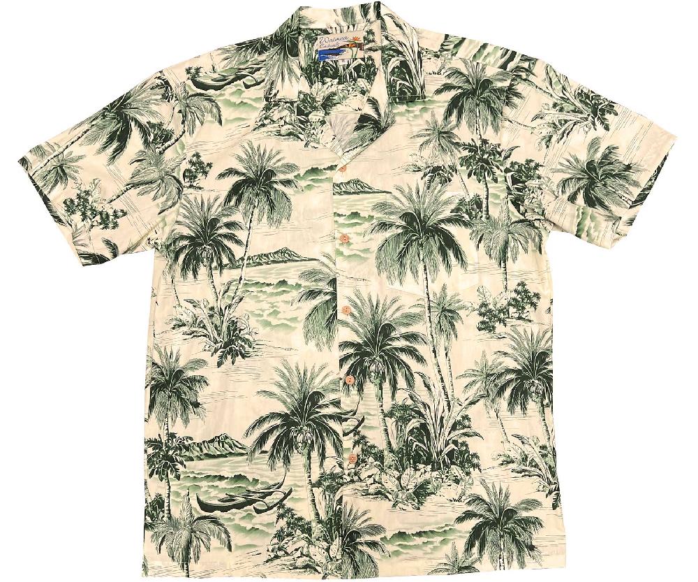 paradise found Waimea Casuals Men's Shirts Waikiki Beach Green