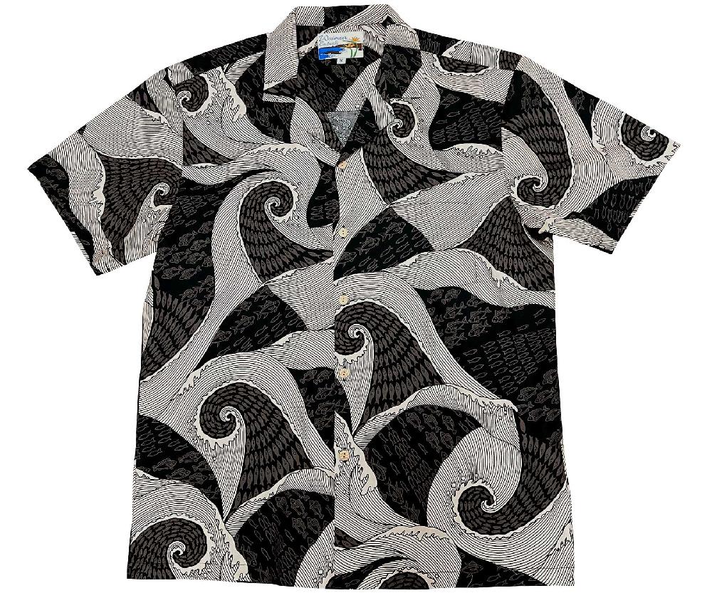 paradise found Waimea Casuals Men's Shirts Waves Black