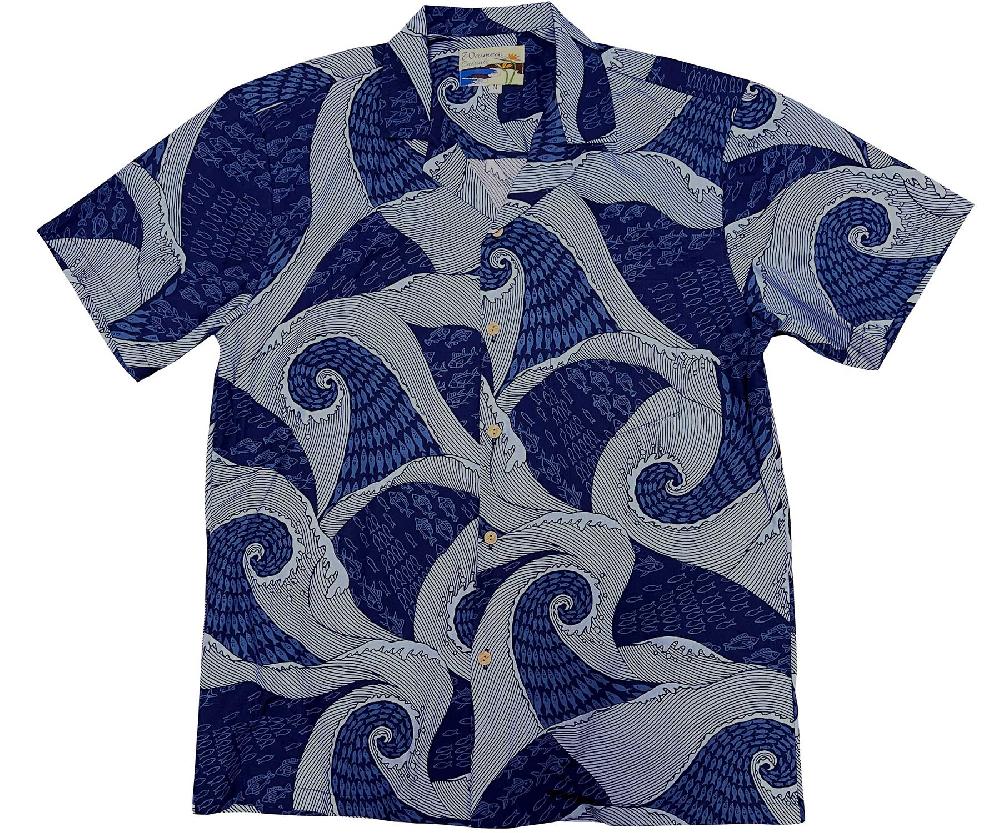 paradise found Waimea Casuals Men's Shirts Waves Navy