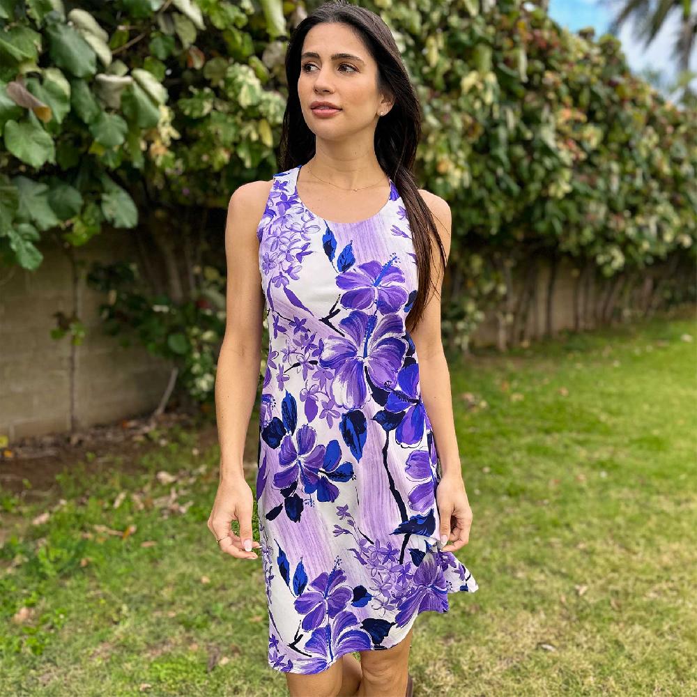 Paradise Found Watercolor Hibiscus Hawaiian Shirts Watercolor Hibiscus Purple Tank Dress
