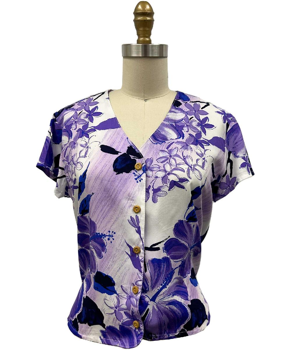 paradise found Watercolor Hibiscus Hawaiian Shirts Watercolor Hibiscus Purple V-Neck Blouse