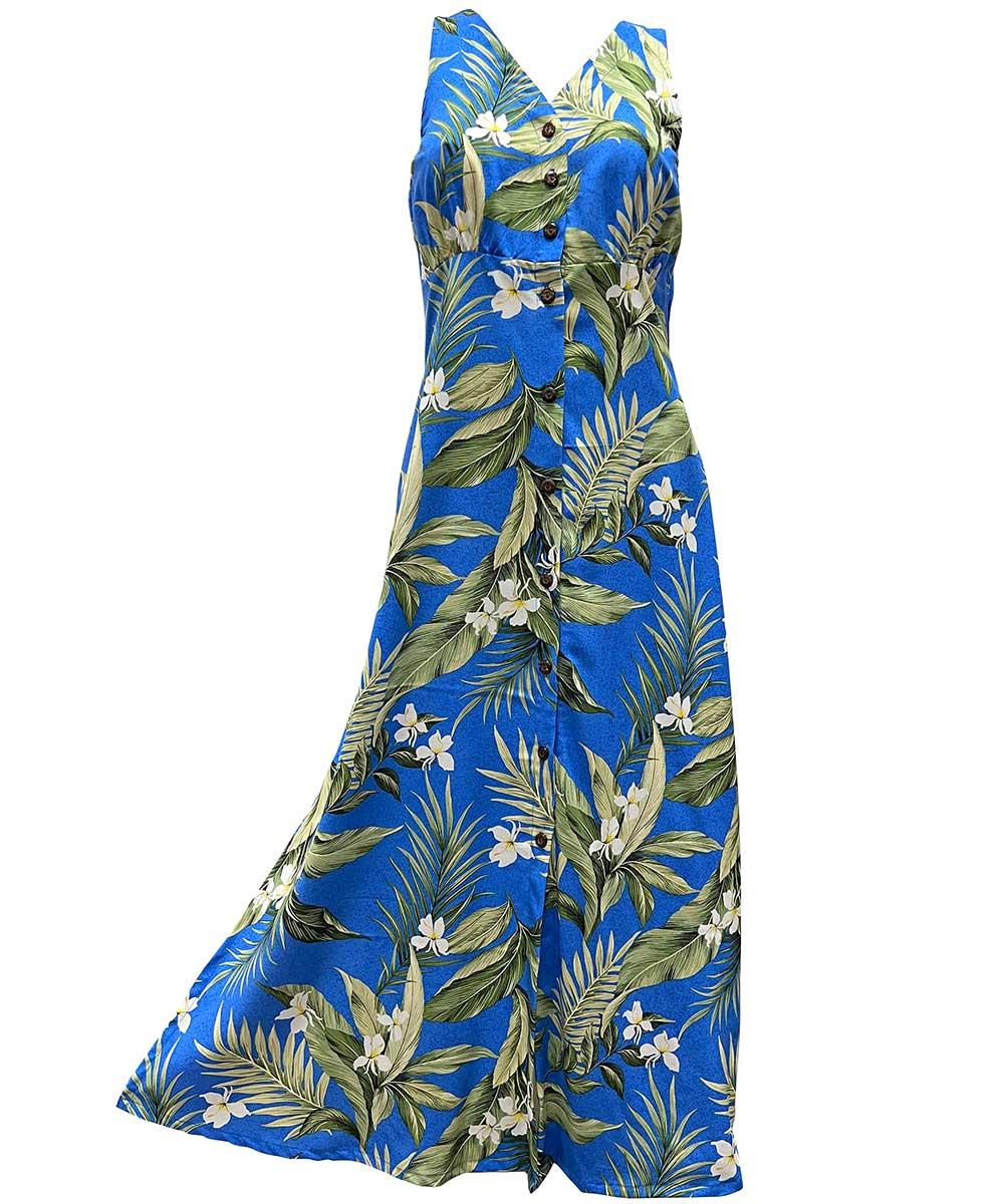 paradise found White Ginger Hawaiian Shirts White Ginger Blue Button Front Tank Dress