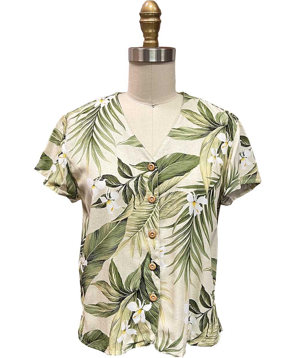 paradise found White Ginger Hawaiian Shirts White Ginger Khaki V-Neck Blouse