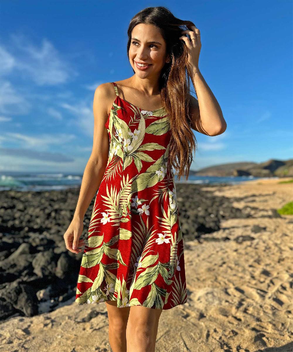 Paradise Found White Ginger Hawaiian Shirts White Ginger Red Spaghetti Dress
