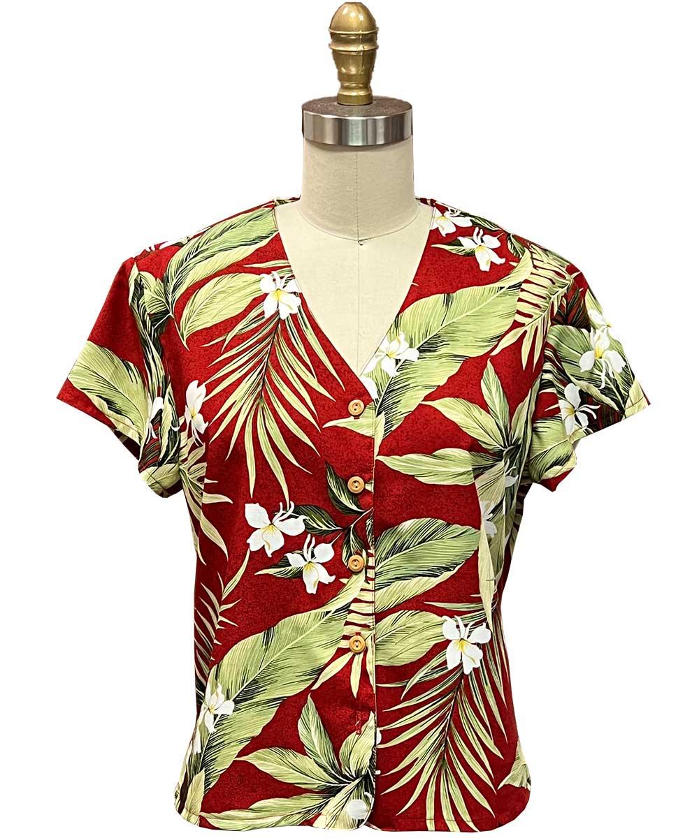 paradise found White Ginger Hawaiian Shirts White Ginger Red V-Neck Blouse