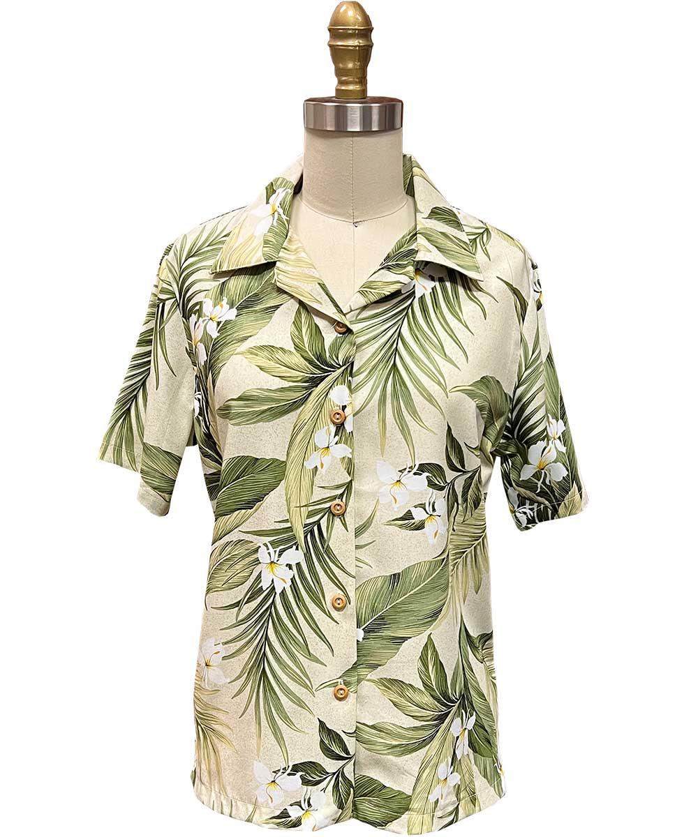 paradise found White Ginger Hawaiian Shirts Women's White Ginger Khaki Camp Shirt