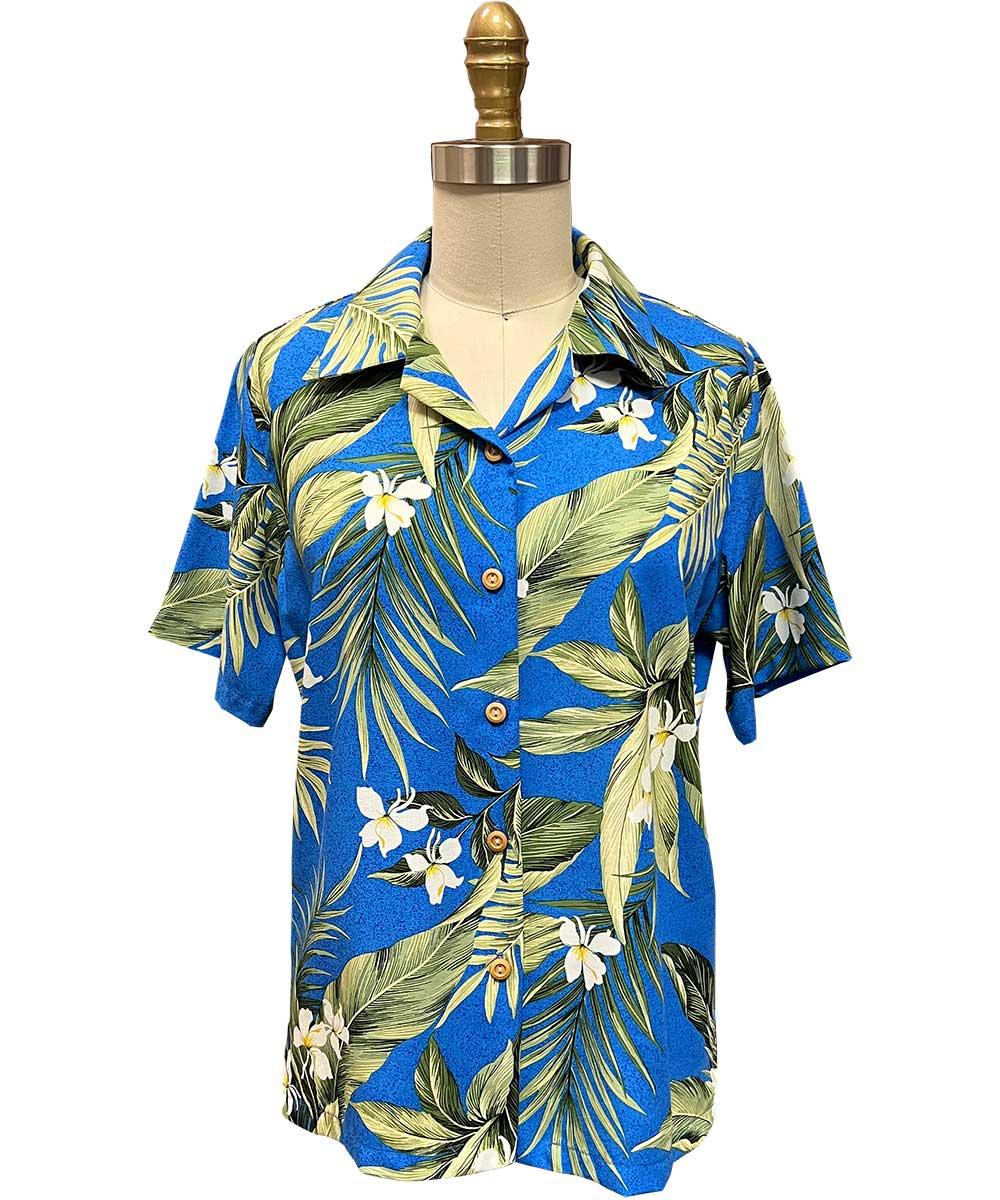 paradise found White Ginger Hawaiian Shirts Women's White Ginger Blue Camp Shirt