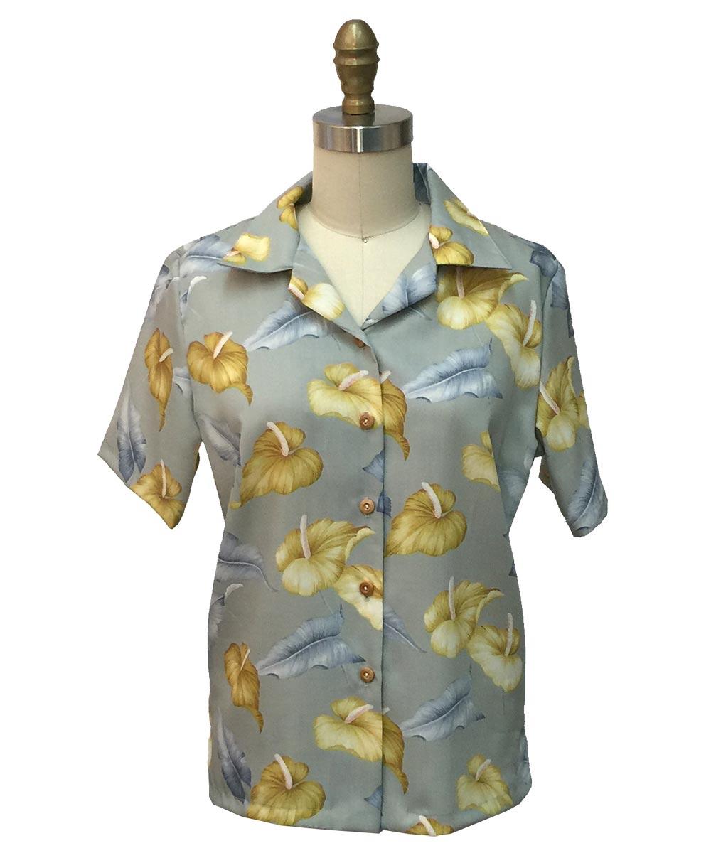 paradise found Women's Camp Shirts Women's Anthurium Garden Gray Camp Shirt