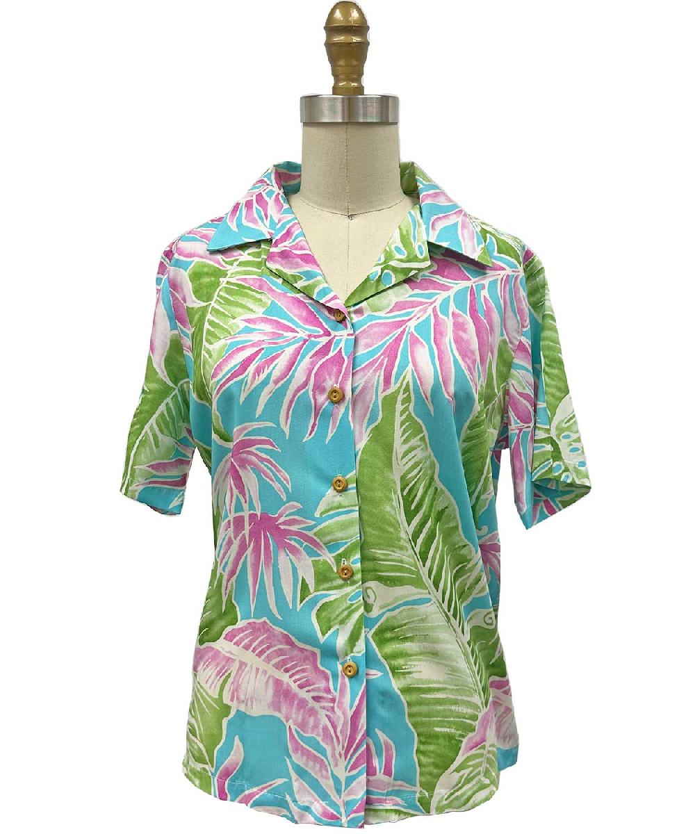 paradise found Women's Camp Shirts Women's Cabana Palms Aqua Camp Shirt