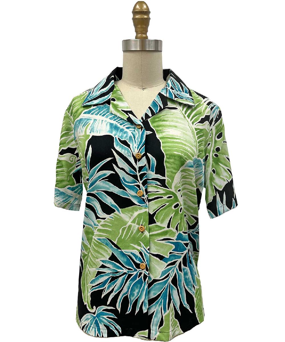 paradise found Women's Camp Shirts Women's Cabana Palms Black Camp Shirt